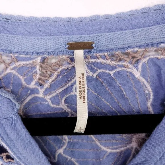 Free People Top Easy Breezy Lace Large Floral Applique Henley Long Sleeve Knit - Picture 11 of 14